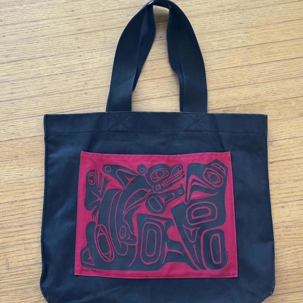Indigenous First Nations tote bag, red black design hundred percent cotton purse